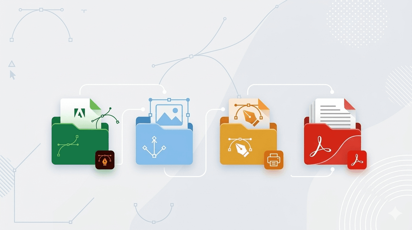 The most common file types for vector graphics (AI, SVG, EPS, PDF)